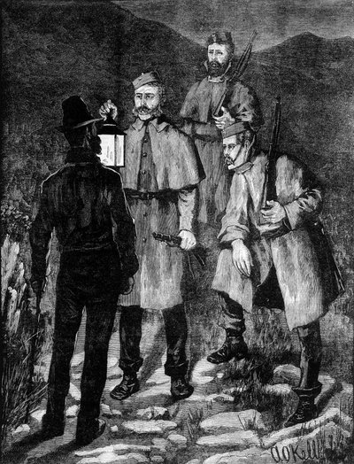 Patrouille de police irlandaise contrôlant un suspect (1881) - Unknown artist