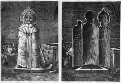 Vierge de fer (instrument de torture) - Vierge de Nuremberg, instrument de torture en forme de sarcophage en fer ou en bois - gravure de 1881 - Unknown artist