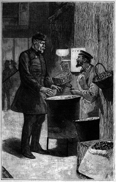 Jacques Gaudry chez un marchand de châtaignes. Gravure dans «Le journal de la jeunesse» - Unknown artist