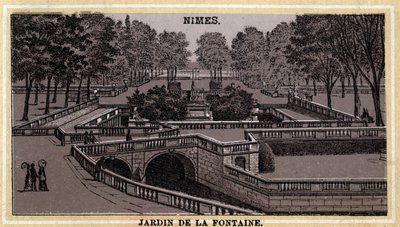 Jardin de la Fontaine à Nîmes (Gard, Languedoc-Roussillon). Chromolithographie de la fin du XIXe siècle - Unknown artist