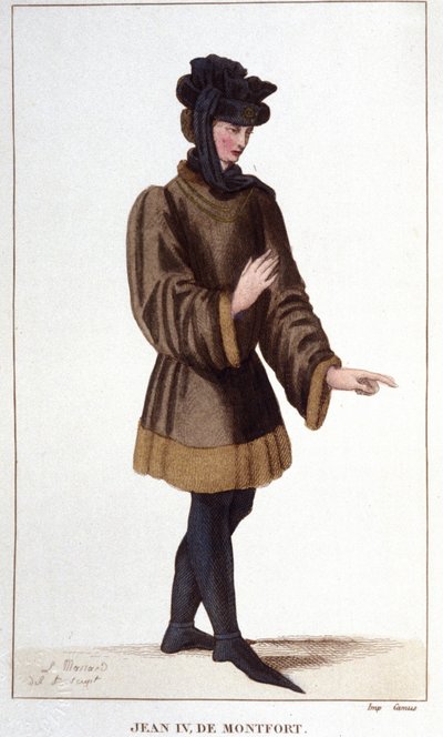 Jean de Montfort (1293-1345). En affirmant ses droits, il déclara la guerre de succession de Bretagne. Gravure de 1830. - Unknown artist