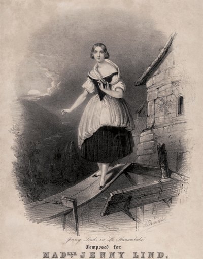 Jenny Lind, soprano suédoise, dans la scène de somnambulisme de La sonnambula de Bellini - Unknown