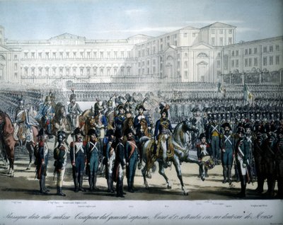 Joachim Murat (1767-1815), nommé maréchal de France et roi de Naples par Napoléon, passe en revue les troupes de la République cisalpine - Unknown artist
