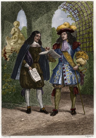 Jean-Baptiste Colbert (1619-1683) avec Louis XIV, Roi de France et de Navarre (1638-1715). Gravure du XIXe siècle. Collection privée. - Unknown artist