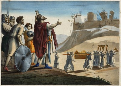 Josué devant la ville de Jéricho (la première ville prise par Josué et les Juifs lors de la conquête de la Terre Promise). Les murs s