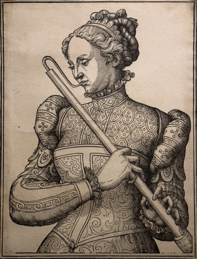 Joueuse de douçaine, circa 1560 (Wood engraving) - Unknown artist