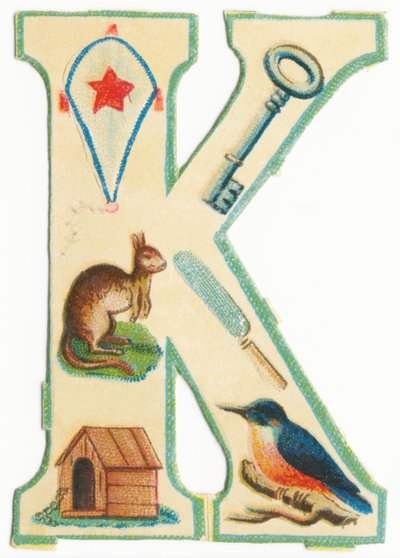 K : cerf-volant, clé, kangourou, couteau, chenil, martin-pêcheur - Unknown artist