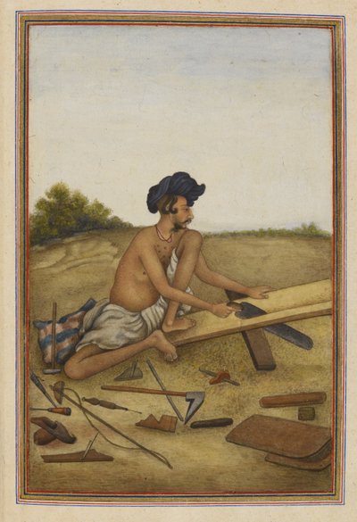 Khati ou Tarkhan, caste de charpentiers du Panjab. Homme sciant une planche. - Unknown artist