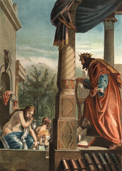 Le roi David et Bethsabée, sa future épouse dans le bain, dans « El Culto de la Hermosura » par Juan Justo Huguet, Molinas Hermanos éditeurs - Unknown artist