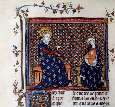 Le roi Louis IX enseigne à son fils, futur Philippe III (miniature) - Unknown artist