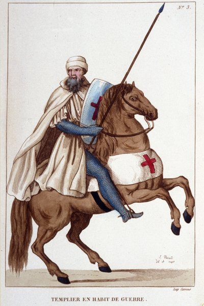 Chevalier templier en tenue de guerre du 14ème siècle, gravure de 1830 - Unknown artist