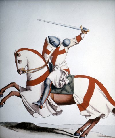 Chevalier templier du 14ème siècle, gravure du 19ème siècle - Unknown artist