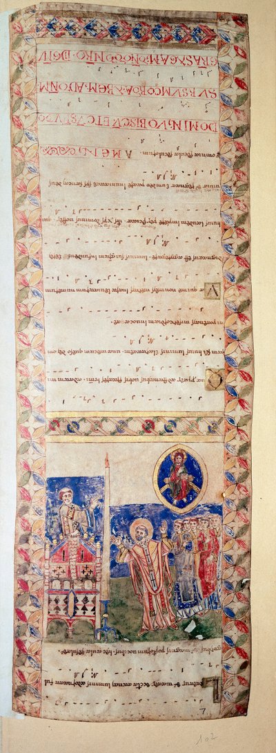 La bénédiction de la fontaine (Ms.724/2-Carta2) Manuscrit enluminé du XIIe siècle. Rome, Biblioteca Casanatense - Unknown artist