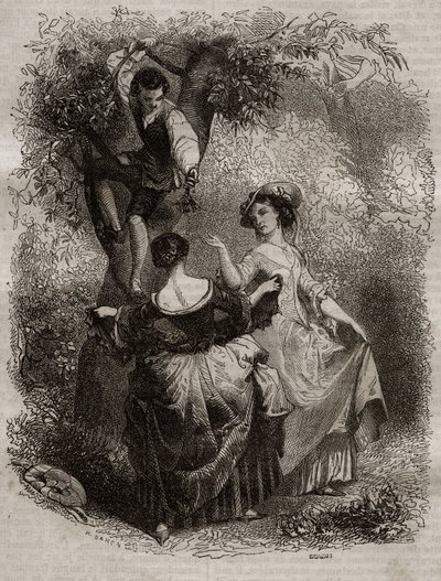 La cueillette des cerises - Illustration pour « Les Confessions » de Jean-Jacques Rousseau (1712-1778) - gravure de 1849 - Unknown artist