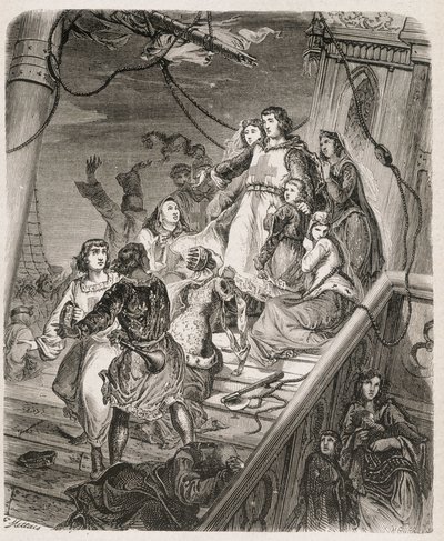 La galère de Saint Louis - dans "Histoire des papes, rois, reines, empereurs, à travers les siècles" par Maurice Lachatre 1857 - Unknown artist