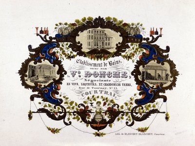 Étiquette pour une cave à vin, liqueurs et charbons de terre. Lithographie - Unknown artist