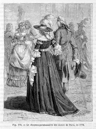 Dames de Paris avec chapeau paratonnerre 1778 - gravure - Unknown artist