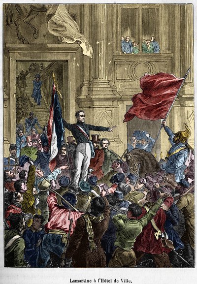 Lamartine (1790 - 1869), refusant le drapeau rouge pour le drapeau tricolore, à l