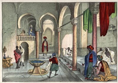 Le bain maure (bain public) à Alger vers 1830. dans « L