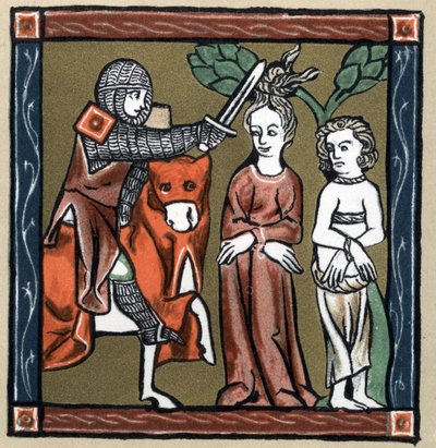Légende arthurienne : Yvain (ou Owein) délivre le chevalier Sagramor ou Sagremor et sa femme. Dans « Geschichte der Französischen Literatur » par Hermann Suchier - Unknown artist