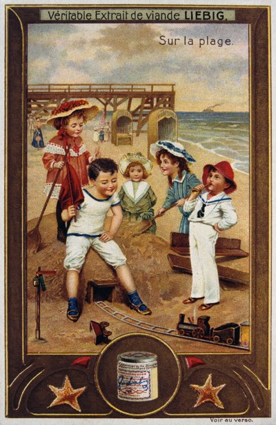 Carte Liebig représentant des enfants français sur la plage 1890 - Unknown artist