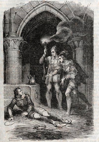 Léon délivre Roger - gravure de 1851 de "Roland furieux" (Orlando furioso) (16ème siècle) par Ludovico Ariosto, dit l