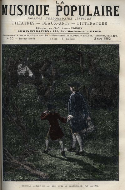 Leopold Mozart et son fils Wolfgang Amadeus dans la Forêt-Noire (gravure) - Unknown artist