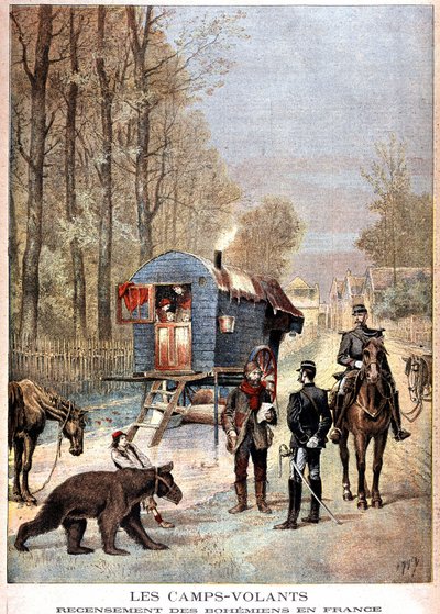 Les camps volants : Recensement des Bohémiens en France (Roulotte, bohémiennes et gendarmes) - dans "Le petit journal" du 05/05/1895 - Unknown artist