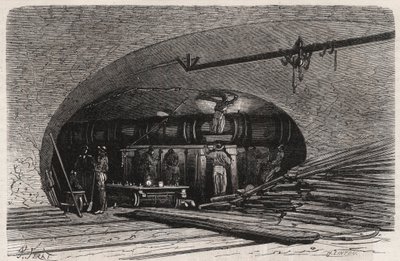 Les égouts de Paris: courbure de la conduite près du pont Saint-Michel, place du Châtelet - Gravure dans « Le Monde Illustré » - Unknown artist