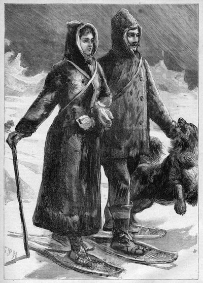 Lieutenant Robert Edwin Peary (1856-1920) au Groenland avec sa femme - gravure dans « Le Journal des voyages » de 1894 - Unknown artist