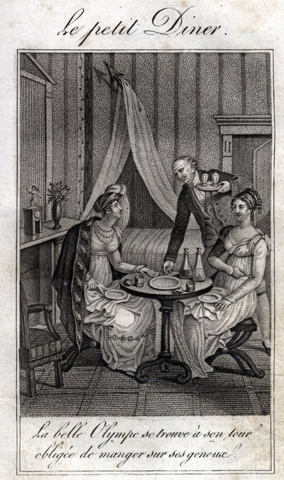 Petit dîner. Olympe de Gouges (1748-1793), femme de lettres et révolutionnaire française avec Céline, une de ses amies - Unknown artist