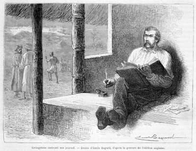 Livingstone écrivant son journal - dans "Tour du Monde" - Unknown artist