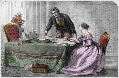 Lord Melbourne (William Lamb - 1779-1848) instruisant la jeune reine Victoria - Unknown artist