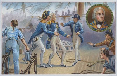 Lord Nelson blessé à la bataille de Trafalgar en 1805. (chromolitho) - Unknown artist