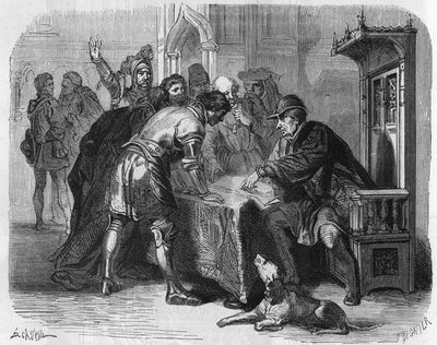 Louis XI, roi de France, apprenant la mort de Charles le Téméraire le 7 janvier 1477. Gravure du 19ème siècle. - Unknown artist