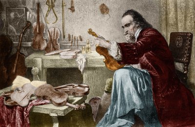 Luthier Stradivarius (Antonio Stradivari) (1644-1737) dans son atelier. Gravure par Hammann. Concepteur de violons Antonio Stradivari (Stradivarius) au travail - Unknown artist