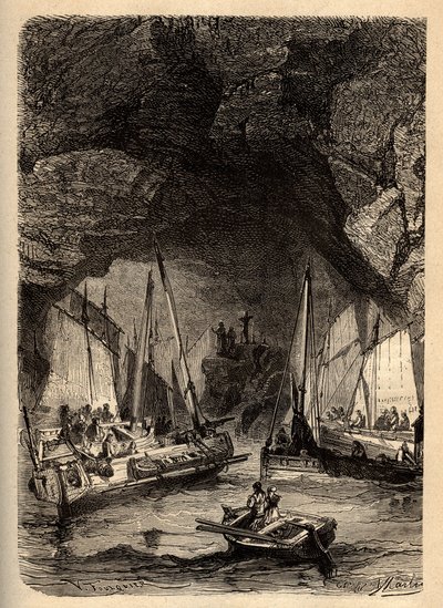 Grottes de Morgat - Grottes marines de Morgat - Finistère - Bretagne - gravure dans « PATRIE » - DESCRIPTION PICTURESQUE DE LA FRANCE EN 6 VOLUMES PAR LUCIEN HUARD - fin du XIXe siècle - Unknown artist