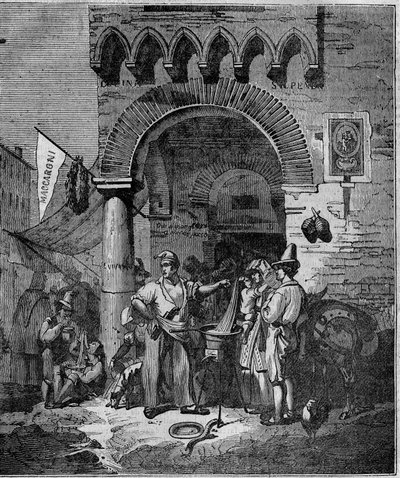 Marchand de pâtes macaroni à Naples au 19ème siècle. - Unknown artist