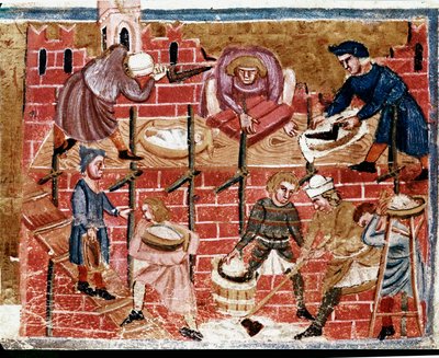 Maçons et constructeurs de maisons. Miniature tirée de « Les Faits des Romains » XIIIe siècle Venise, bibliothèque Marciana - Unknown artist