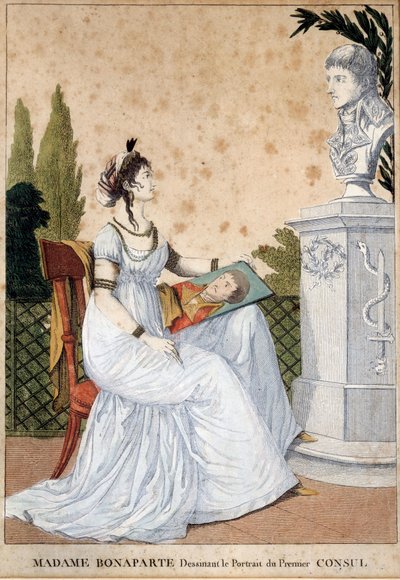 Madame Bonaparte dessinant le portrait de Joséphine de Beauharnais devant le buste de son mari Napoléon Bonaparte - Unknown artist