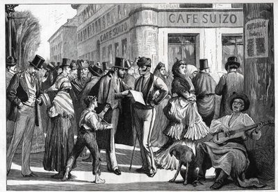 Madrid en 1873. Promeneurs au coin de la rue de Séville et de la rue d