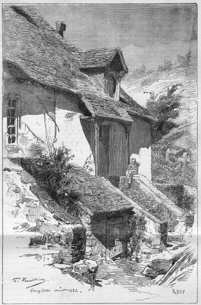 Maison de George Sand (Aurore Dupin, Baronne Dudevant) (1804-1876), écrivain française, à Gargilesse (Indre) sur les bords de la Creuse en France. Gravure dans "Le Monde Illustré" - Unknown artist