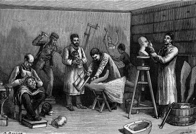 Fabrication de personnages en cire au Musée Grévin, à Paris. Gravure dans « La Nature : revue des sciences et de leurs applications aux arts et à l