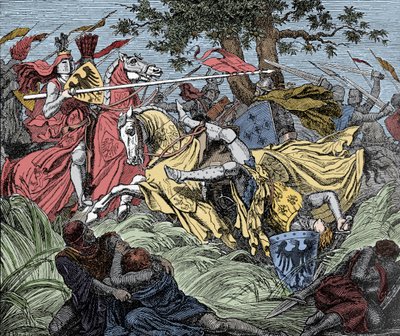 Manfred tué au combat - Bataille de Bénévent (26 février 1266) : la mort de Manfred I (de Hohenstaufen) - Unknown artist