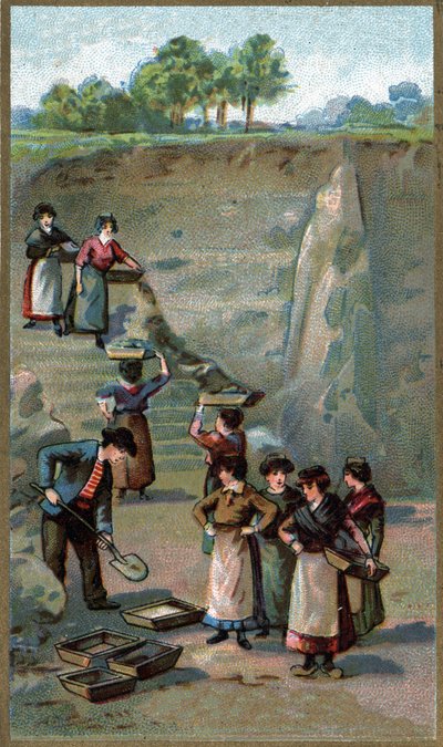 Fabrication de porcelaine, carrière de kaolin. Chromolithographie de la fin du XIXe siècle - Unknown artist