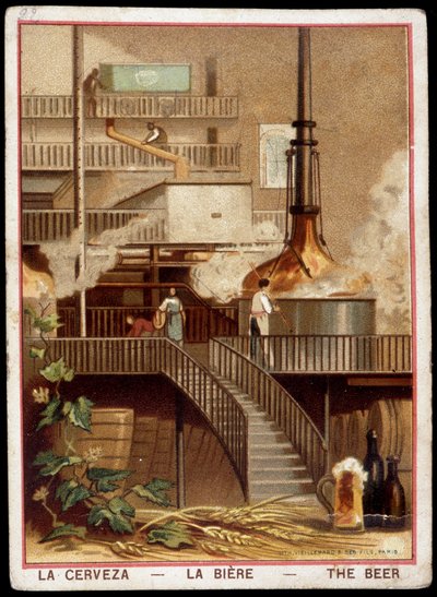 Fabrication de la bière au 19ème siècle : Brasserie - Chromolithographie sd. 19ème siècle. - Unknown artist