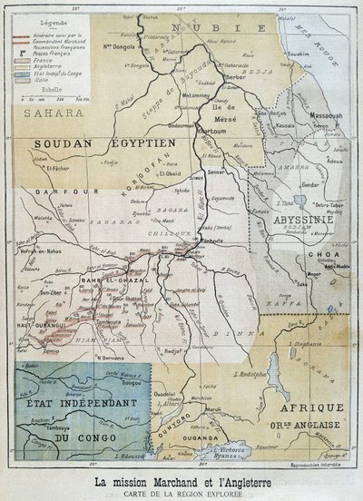 Carte de la zone explorée par la Mission Marchand - dans « Le Petit Journal » du 09/10/1898 - Unknown artist