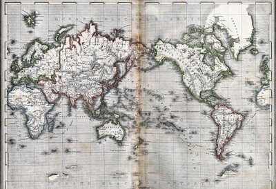 Carte du monde. Italie. Gravure du milieu du 19ème siècle - Unknown artist