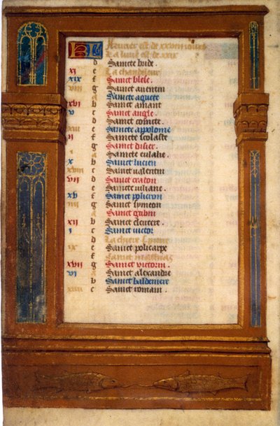 Calendrier de mars avec le signe des Poissons - Miniature du Moyen Âge - Unknown artist