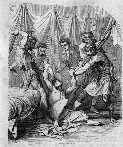 Marcus Hordeonius Flaccus sénateur romain massacré par ses propres soldats au 1er siècle. Gravure du 19ème siècle. - Unknown artist
